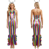 Disco Party Retro 70s Women Flared Jumpsuit 3 Piece Set Cosplay Outfits Halloween Carnival Suit
